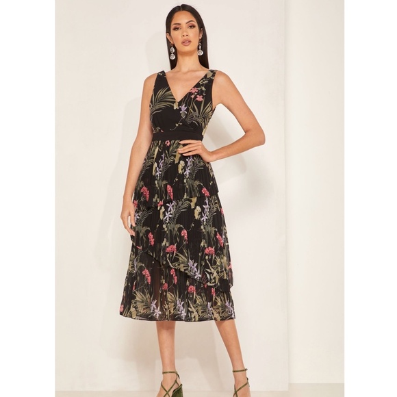 Ted Baker Malinae Highland Tiered Pleated Midi Dress Size 6 - Picture 1 of 16